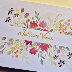Carte aquarelle Meilleurs Voeux avec des fleurs