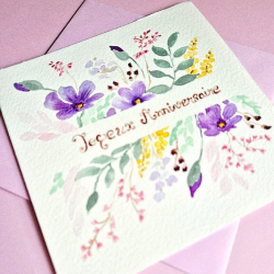Carte Aquarelle Joyeux Anniversaire avec des fleurs